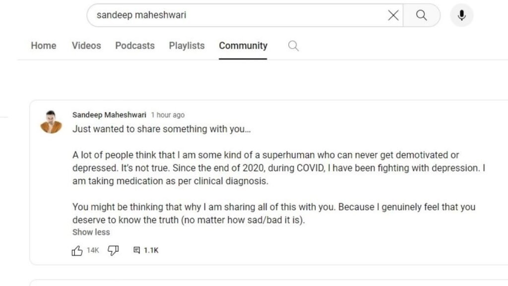 Sandeep Maheshwari in Depression